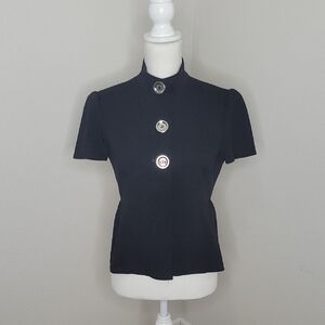 Michaels Black Fitted Short Sleeve Blouse Jacket with Mandarin Collar